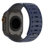 Apple Watch 4-6, SE, SE (2022) (42 / 44 mm) / Watch 7-9 (45 mm) / Watch 10 (46 mm) / Watch Ultra 1-2 (49 mm), szilikon pótszíj, légáteresztő, lyukacsos, mágneses zár, Dux Ducis CS, fekete/sötétkék