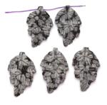  Pandantiv Obsidian Fulg de Zapada Frunze cu Gaura - 38-41 x 24-27 x 4-5 mm - Piatra Vindecarii si Purificarii - pentru Bijuterii - 1 Buc