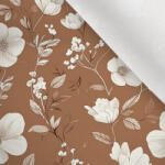 Takoy Matt anyag fürdőruhákhoz, fitnesz ruházathoz fehér virágok Via mocha mousse alapon
