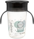 AKUKU Tanulópohár szilikon itatócsőrrel, 360°-os, pandamaci, fekete füllel - babybear