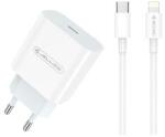 Jellico AK180 hálózati töltő adapter PD 20W 1xUSB-C + USB-C - Lightning kábel fehér