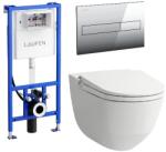 Laufen Riva okos wc szett, fehér wc csésze fényes króm nyomólappal SZP-LA2, (H8206914000001, H8946660000001, H8956610040001) (SZP-LA2)