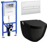 Laufen Riva okos wc szett, fényes fekete wc csésze matt króm nyomólappal SZP-LA12, (H8206910200001, H8946660000001, H8956610070001) (SZP-LA12)