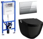 Laufen Riva okos wc szett, fényes fekete wc csésze fényes króm nyomólappal SZP-LA11, (H8206910200001, H8946660000001, H8956610040001) (SZP-LA11)