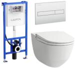 Laufen Riva okos wc szett, fehér wc csésze matt króm nyomólappal SZP-LA3, (H8206914000001, H8946660000001, H8956610070001) (SZP-LA3)