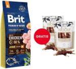 Brit Premium By Nature Junior Medium M Chicken 15 kg + WOOLF Chicken And Rawhide Twister 2 x 100 g szárított bőr csirkehússal körbetekerve AJÁNDÉKBA