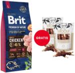 Brit Premium By Nature Junior Large L Chicken 15 kg + WOOLF Chicken And Rawhide Twister 2 x 100 g szárított bőr csirkehússal körbetekerve AJÁNDÉKBA