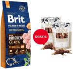 Brit Premium By Nature Senior Small Medium S+M Chicken 15 kg + WOOLF Chicken And Rawhide Twister 2 x 100 g szárított bőr csirkehússal körbetekerve AJÁNDÉKBA