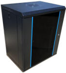 Techson 540 x 400 mély 12U magas, fali 19"-os rackszekrény, üvegajtó, fekete (rack_tc_54x40x12u)