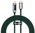  USB Type-C töltő- és adatkábel, Lightning, 200 cm, 2220 mA, 20W, LED kijelzővel, Baseus Display, CATLSK-A06, zöld