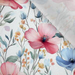 Takoy Ruházati anyag / Ruha anyag fényes hatással pirosas-kékes réti virágok