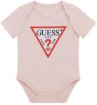 Guess Късо бебешко боди за новородено момиче в бледо розов цвят с червено лого Guess