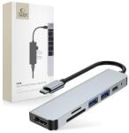 Tech-Protect HUB Tech-Protect V4 6in1 USB-C - USB-A 3.0 / USB-A 2.0 / USB-C / HDMI / micro SD / TF / SD kártyaolvasó - szürke