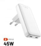 FIXED Slim Traveller 2xUSB-C hálózati töltő UK, EU, USA, AUS adapterekkel 45W fehér (FIXCG45S-2CD-WH) (FIXCG45S-2CD-WH)