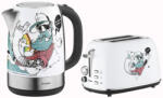  Kenyérpirító készlet elektromos vízforralóval limitált kiadás Trisa utcai művészet mintás, fehér színben
