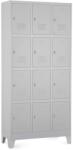 Rauman Fém szekrény - 12 doboz, 90 x 40 x 195 cm, fix lábakkal, lakathoz zár, világos szürke - ral 7035