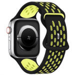 Apple Watch 4-6, SE, SE (2022) (42 / 44 mm) / Watch 7-9 (45 mm) / Watch 10 (46 mm) / Watch Ultra 1-2 (49 mm), szilikon pótszíj, légáteresztő, lyukacsos, ovális lyukas, kétszínű, fekete/sárga