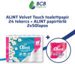 Alint Velvet Touch toalettpapír 100% cell 24 tekercs 110 lap 3 rétegű + ajándék Alint 2x50 lapos törlőkendő