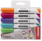 Kores Tábla- és flipchart marker készlet, 3 mm, kúpos, KORES "K-Marker XW1", 6 különböző szín (20802)