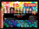 STABILO Színes ceruza készlet, kerek, vastag, STABILO "Woody ARTY 3 in 1", 10 különböző szín (880/10-1-20) - kreativjatek