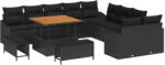 vidaXL Градински Софа Комплект с възглавница 13 pcs Черно Полиратан (3364654)