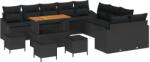 vidaXL Градински Софа Комплект с възглавница 13 pcs Черно Полиратан (3364669)