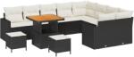 vidaXL Градински Софа Комплект 13 бр. 10-Брой места Черен и кремав (3363600)