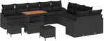 vidaXL Градински Софа Комплект с възглавница 13 pcs Черно Полиратан (3364664)