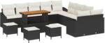 vidaXL Градински Софа Комплект с възглавница 13 pcs Черно Полиратан (3364670)