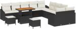 vidaXL Градински Софа Комплект с възглавница 13 pcs Черно Полиратан (3364665)