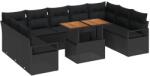 vidaXL Градински Софа Комплект 10 бр. 9-Брой места Черен и кафяв (3349757)