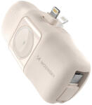 Wozinsky WF16-YLS 5000mAh 15W Lightning Mini Power Bank beépített USB-C kábellel és Apple Watch töltővel - bézs - dellaprint