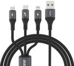 Dudao L3E 3 az 1-ben 60W MicroUSB USB-C Lightning kábel 1.2m - fekete