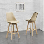 [en. casa] Scaune de bar AdelaB set 2 buc 105 x 48 x 58 cm picioare fag bej [en. casa] HausGarden Leisure