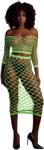 Ouch! Glow in the Dark Long Sleeve Crop Top and Long Skirt Neon Green