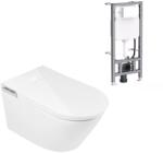 Clean Wave Breeze toaletă cu spălare cu cadru si buton agăţat fără margine cu spălare turbionară alb B700SET (B700SET)