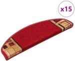 vidaXL 15 db piros öntapadó lépcsőszőnyeg 65 x 21 x 4 cm (322410)