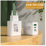 everActive 65W 1xUSB-A 1xUSB-C 1xUSB-PD fehér adapter hálózati gyostöltő (65W-3-USB-Fast-Charger-White)
