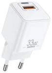 REMAX BATT hálózati töltő USB+Type-C aljzat (33W, GaN, PD gyorstöltő) FEHÉR (RP-U26) - bluedigital