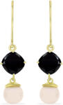  Arannyal Bevont Ezüst Fülbevaló Suwari Fekete Onixszal és Fehér Édesvízi Tenyésztett Gyönggyel, Y58496