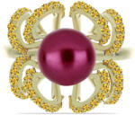  Arannyal Bevont Ezüst Gyűrű Lila színű Édesvízi Gyönggyel és Ural Citrinnel, Y59061/54