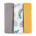 Petite&Mars Bambusz muszlin 3db-os pelenka szett Moussy Ochre Leaves, 68 x 68 cm - babavilag