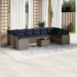 vidaXL 11 részes szürke polyrattan kerti ülőgarnitúra párnákkal (3219471)