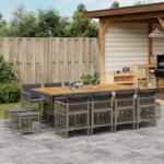 vidaXL 13 részes szürke polyrattan kerti ülőgarnitúra párnákkal (3210986)
