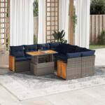 vidaXL 9 részes szürke polyrattan akácfa kerti ülőgarnitúra párnákkal (3327694)