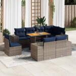 vidaXL 9 részes szürke polyrattan kerti ülőgarnitúra párnákkal (3327393)