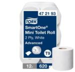 Tork Hârtie igienică, sistem T9, 2 straturi, diametru: 14, 9 cm, TORK "SmartOne® Mini", albă, 12 role