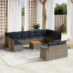 vidaXL 13 részes szürke polyrattan kerti ülőgarnitúra párnákkal (3256691)
