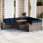 vidaXL 10 részes szürke polyrattan kerti ülőgarnitúra párnákkal (3327421)