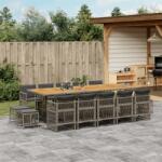 vidaXL 15 részes szürke polyrattan kerti étkezőgarnitúra párnákkal (3210998)